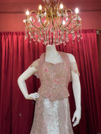 Mocha Shimmer Sequined Fish Cut Lehenga Set with Off-Shoulder Corset Blouse