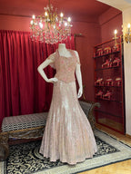 Mocha Shimmer Sequined Fish Cut Lehenga Set with Off-Shoulder Corset Blouse