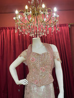 Mocha Shimmer Sequined Fish Cut Lehenga Set with Off-Shoulder Corset Blouse