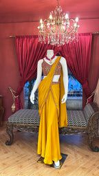 Mustard Draped Saree wih Colourful Blouse