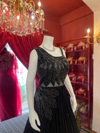 Black Cocktail Gown With Shimmer Embroidery