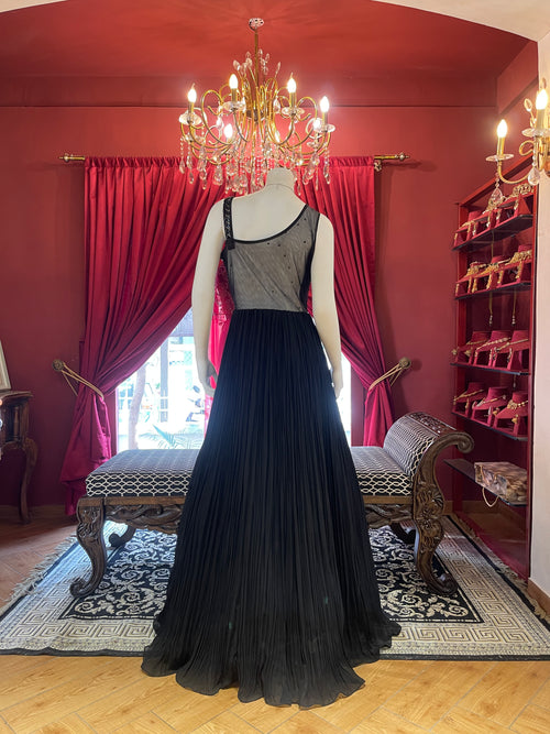 Black Cocktail Gown With Shimmer Embroidery