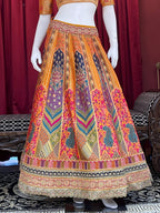 Mustard & Multi-Color Printed Silk Lehenga Set with Rani Pink Dupatta