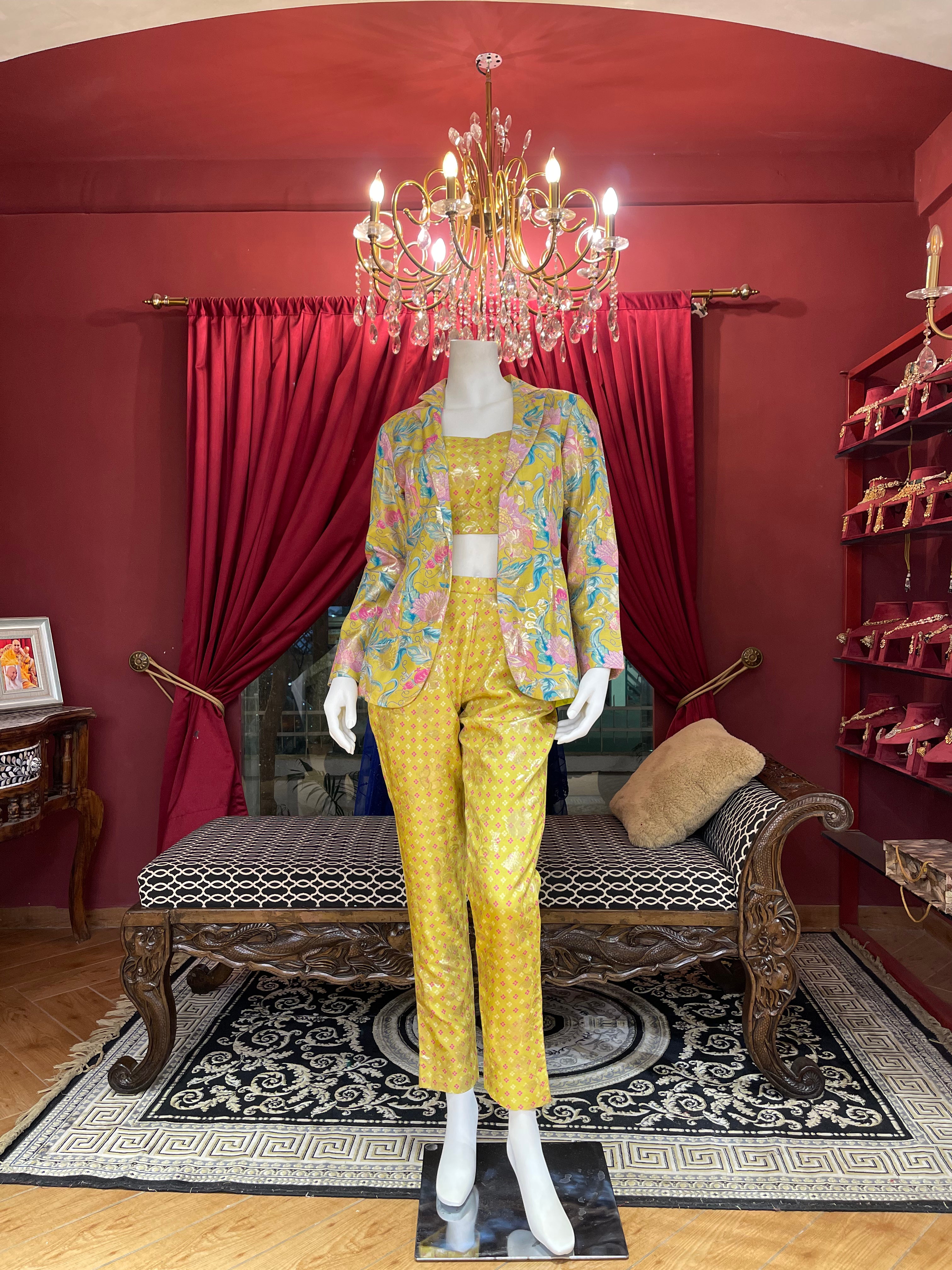 Lime Co-ord printed Jacket X Orepiya