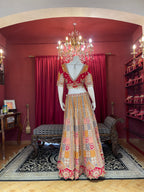 Multi-Color Geometric Patchwork Bridal Lehenga Set with Mustard Net Dupatta