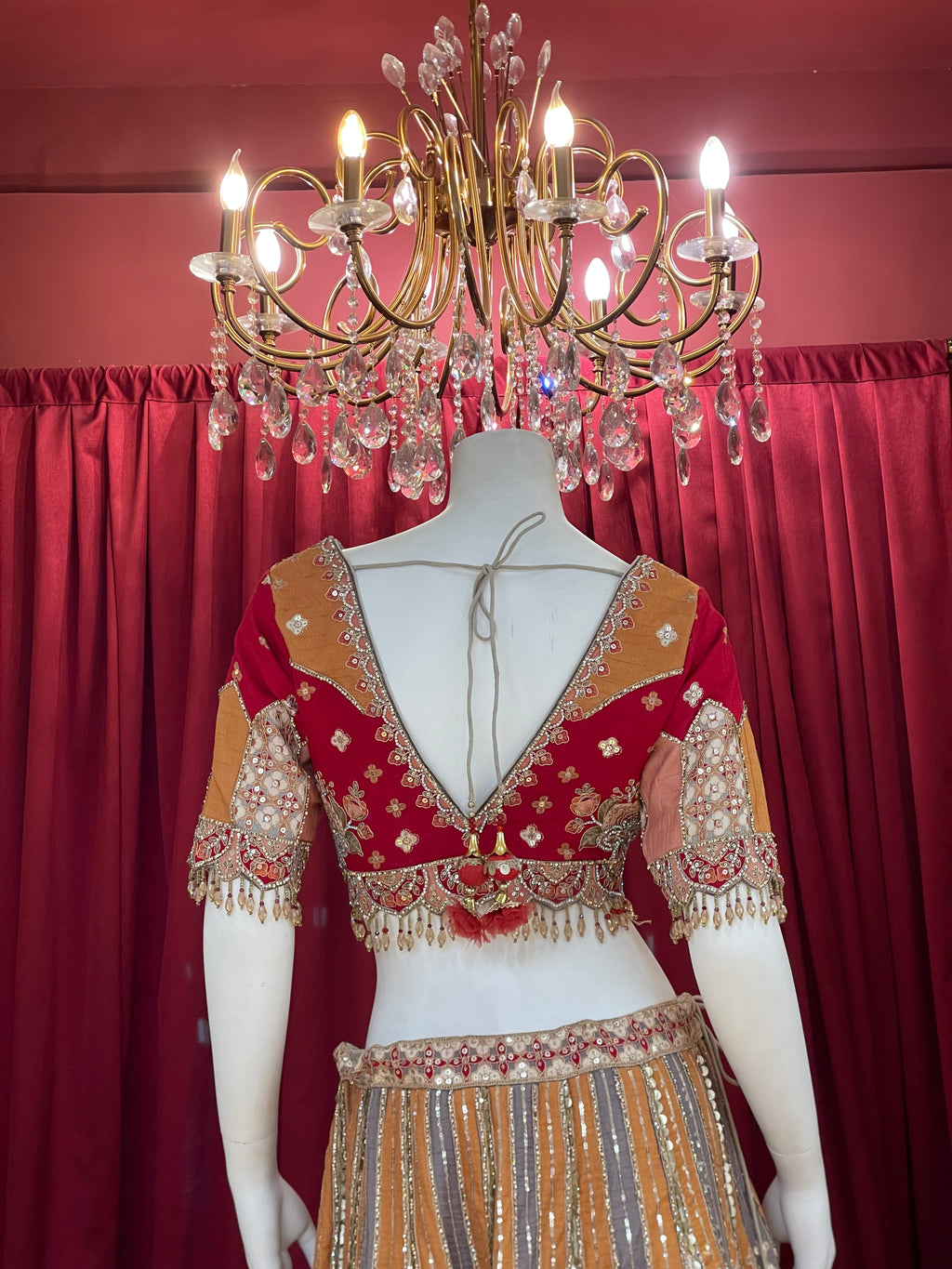 Multi-Color Geometric Patchwork Bridal Lehenga Set with Mustard Net Dupatta
