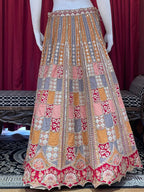 Multi-Color Geometric Patchwork Bridal Lehenga Set with Mustard Net Dupatta