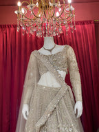 Beige & Gold Hand-Embroidered Crystal Lehenga Set