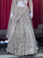 Beige & Gold Hand-Embroidered Crystal Lehenga Set