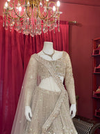 Beige & Gold Hand-Embroidered Crystal Lehenga Set