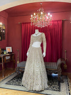 Beige & Gold Hand-Embroidered Crystal Lehenga Set