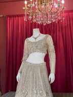 Beige & Gold Hand-Embroidered Crystal Lehenga Set