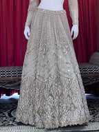 Beige & Gold Hand-Embroidered Crystal Lehenga Set