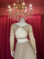 Beige & Gold Hand-Embroidered Crystal Lehenga Set