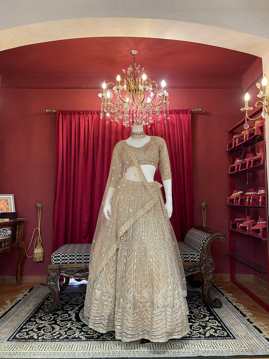 Champagne Gold Heavily Embellished Sequined Lehenga Choli Set