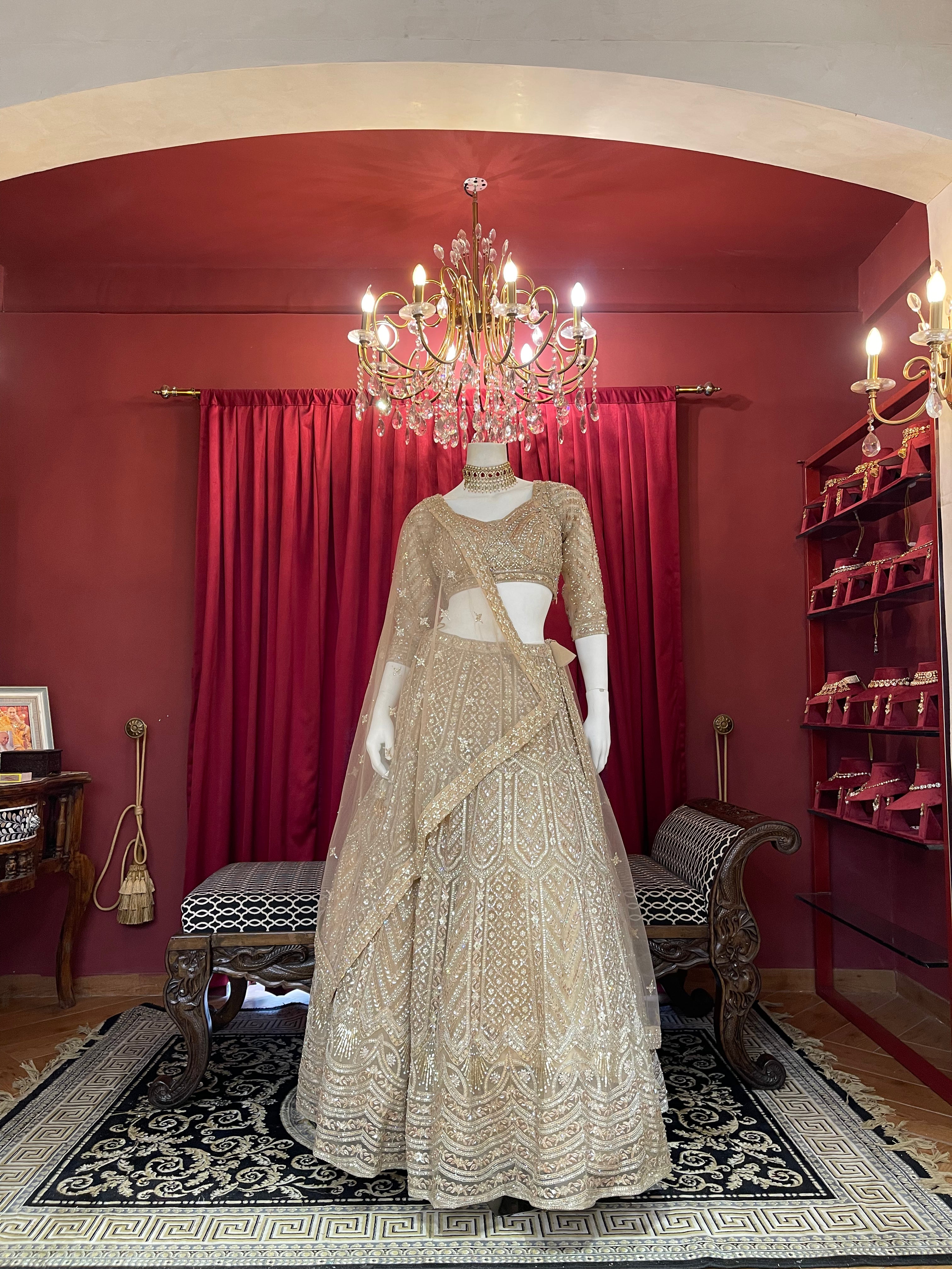 Champagne Gold Heavily Embellished Sequined Lehenga Choli Set