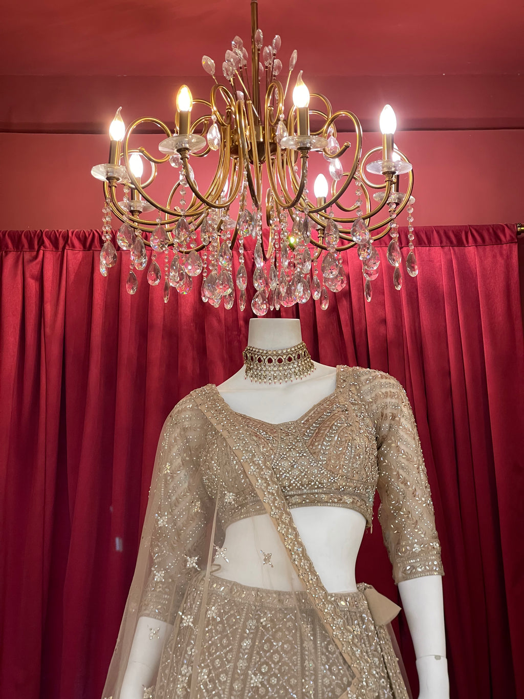 Champagne Gold Heavily Embellished Sequined Lehenga Choli Set