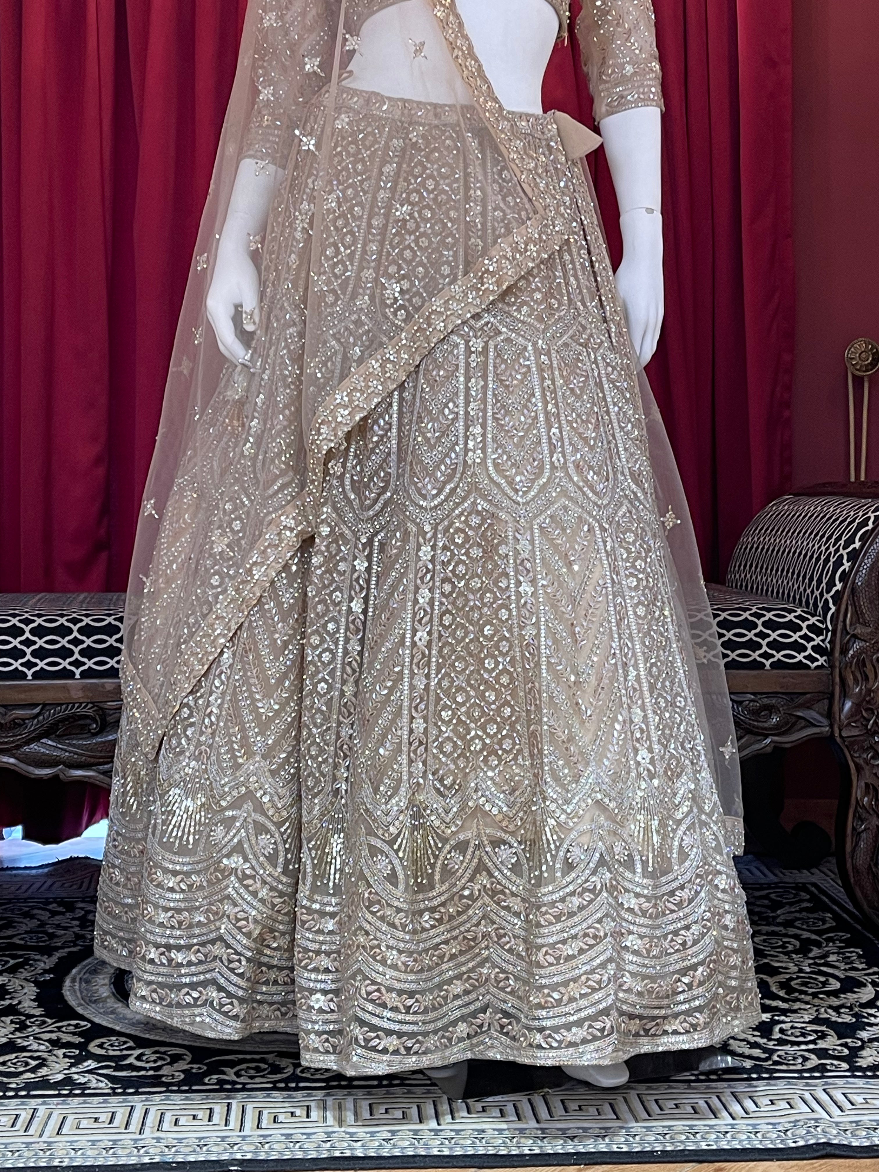 Champagne Gold Heavily Embellished Sequined Lehenga Choli Set