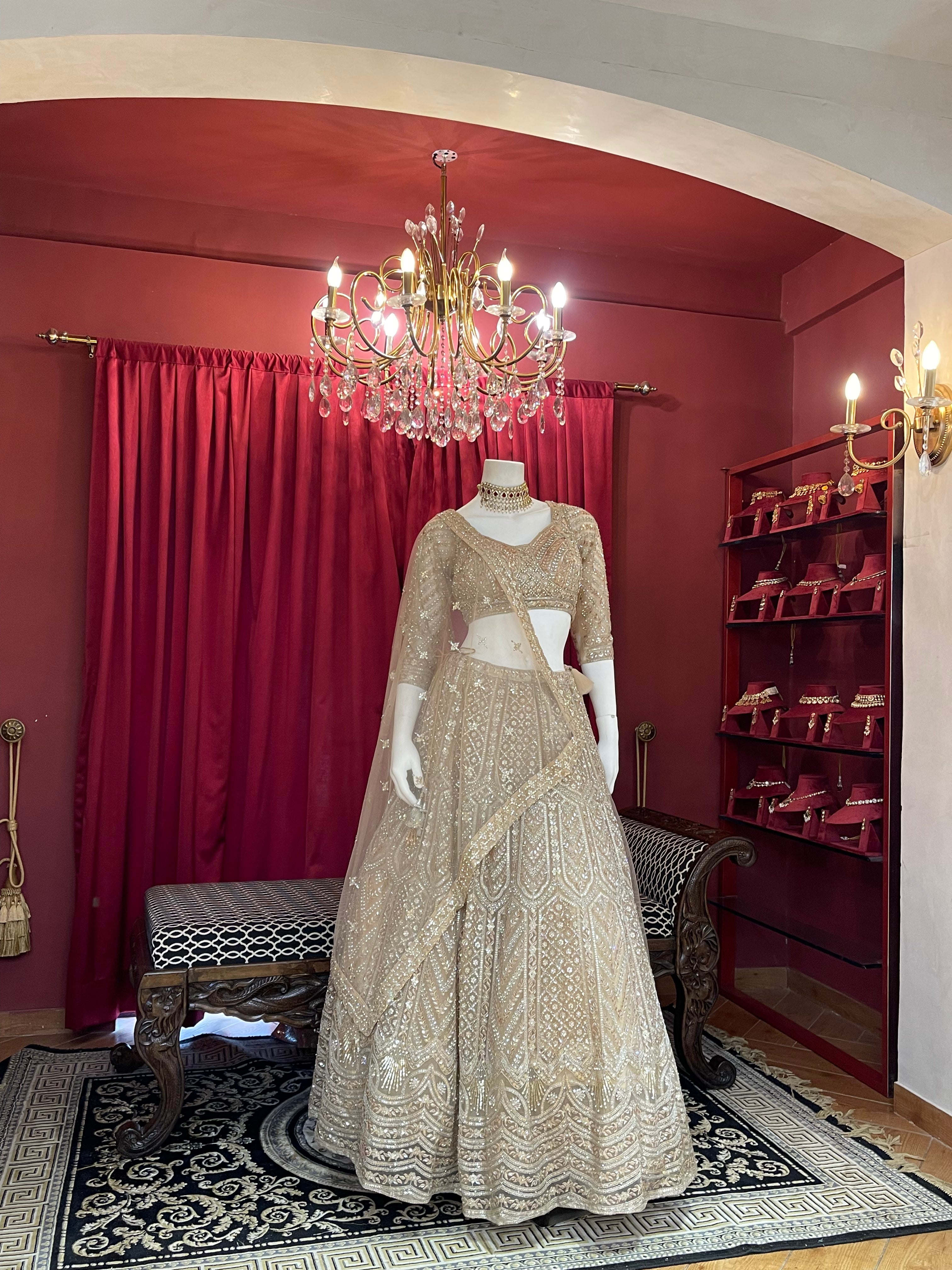 Champagne Gold Heavily Embellished Sequined Lehenga Choli Set