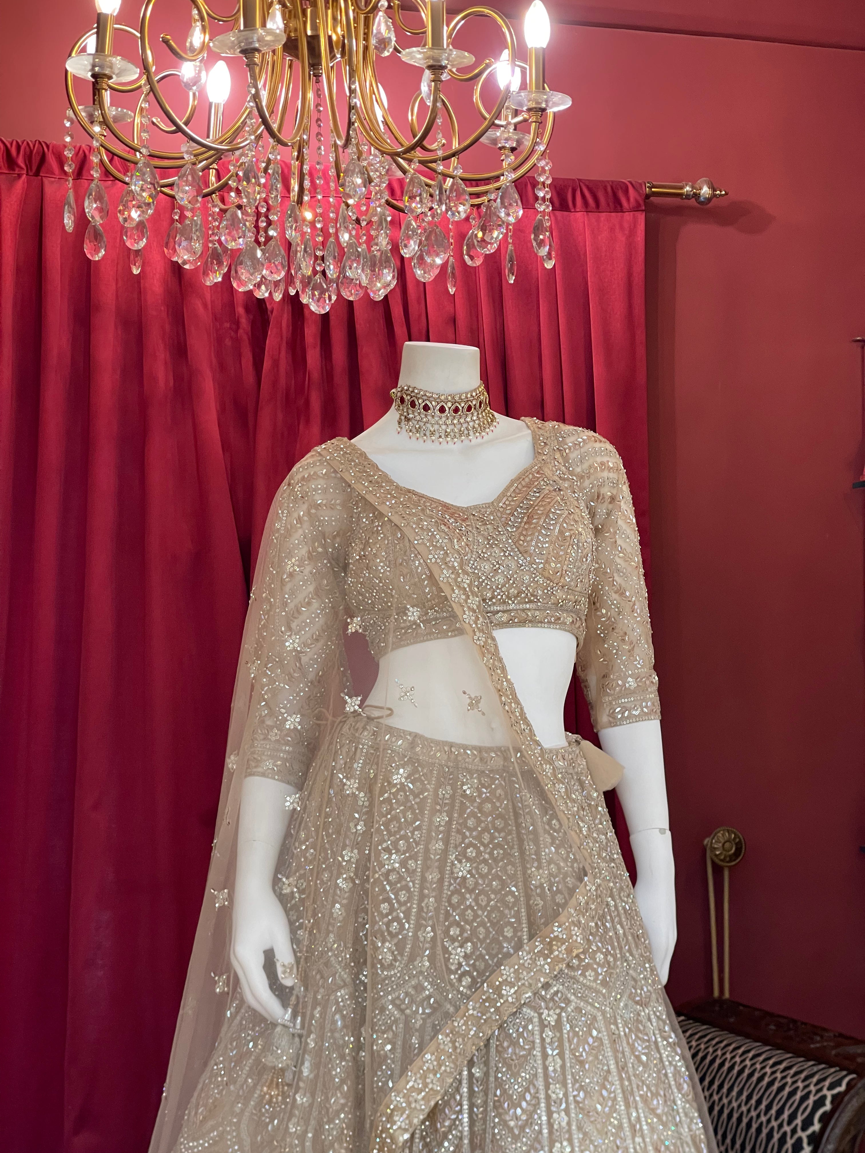 Champagne Gold Heavily Embellished Sequined Lehenga Choli Set