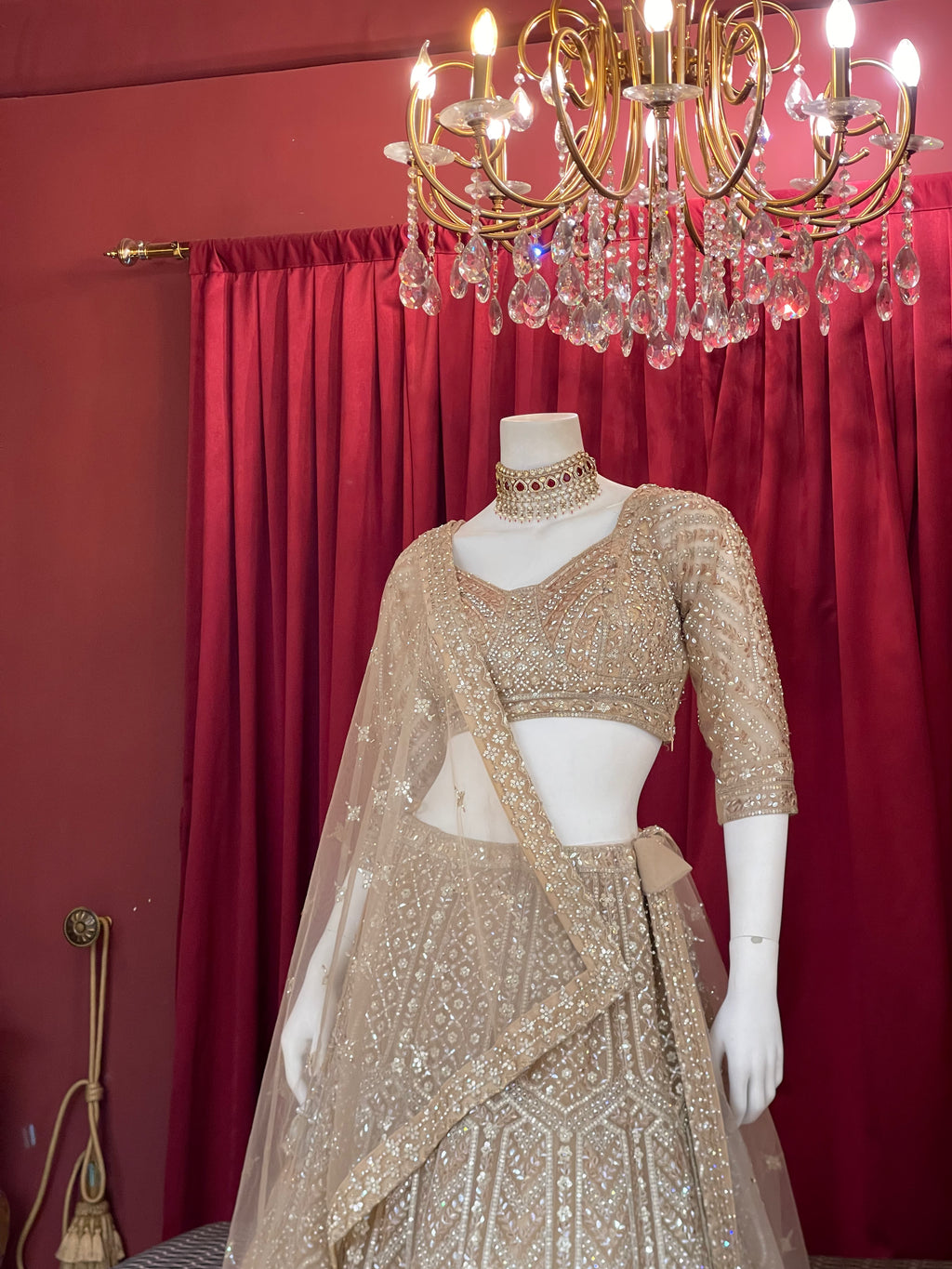 Champagne Gold Heavily Embellished Sequined Lehenga Choli Set
