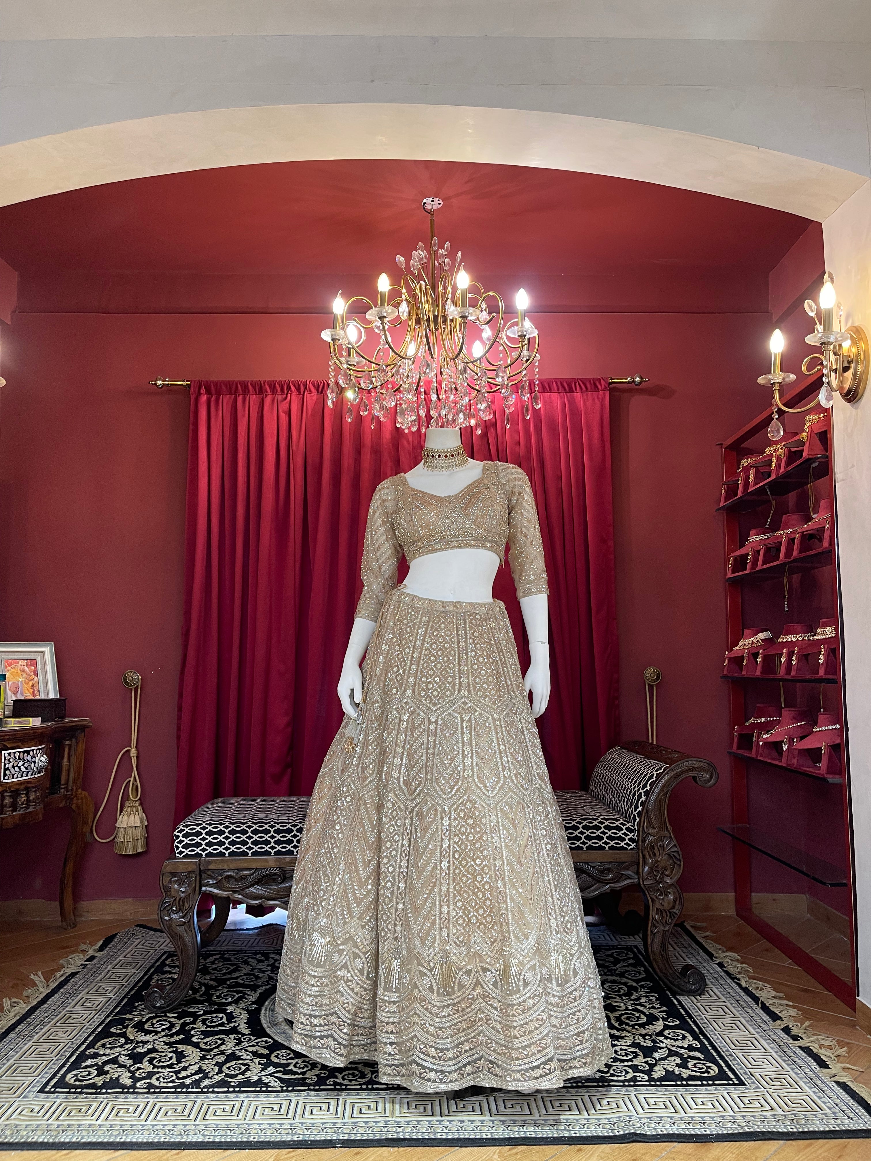 Champagne Gold Heavily Embellished Sequined Lehenga Choli Set