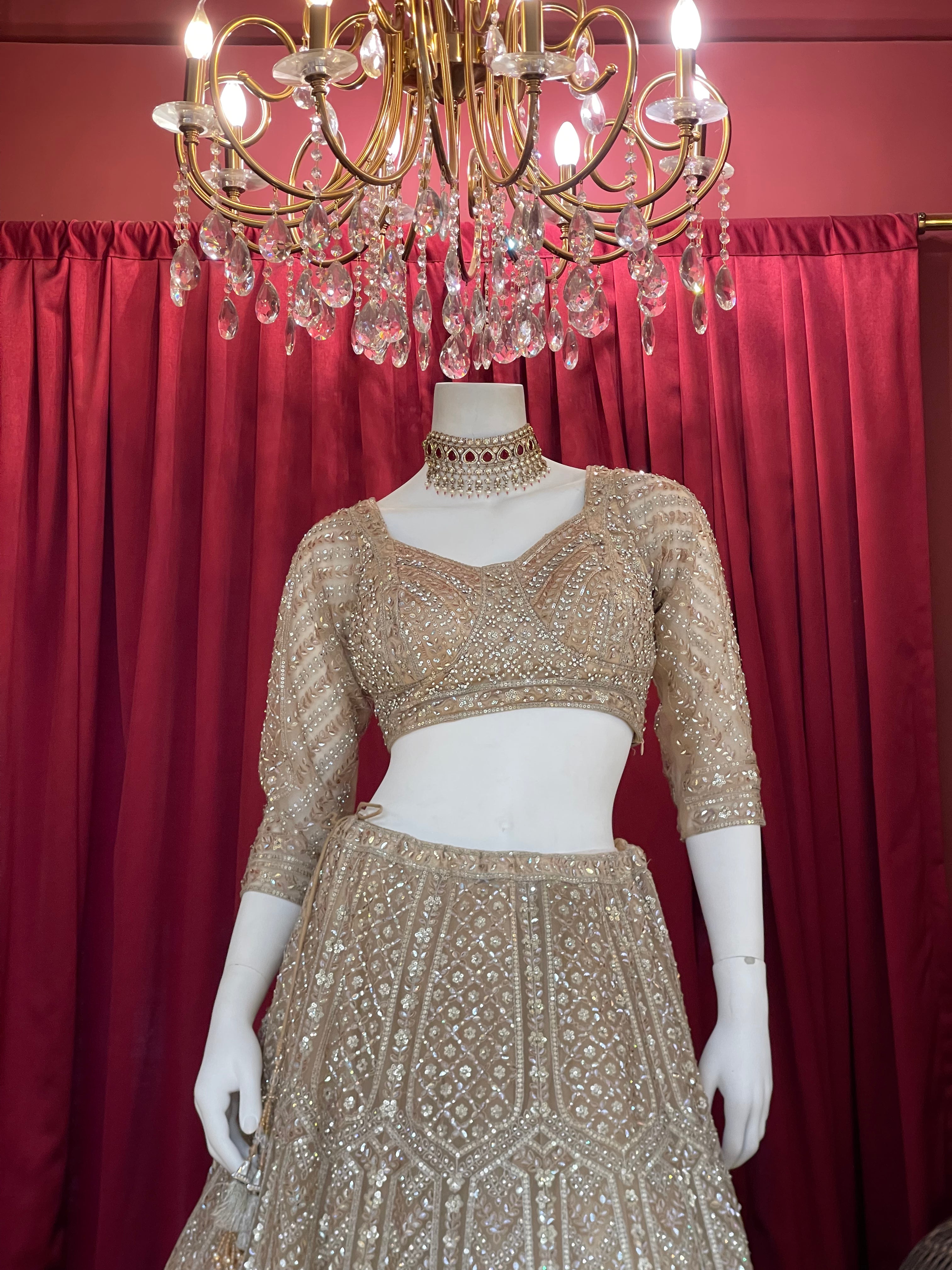 Champagne Gold Heavily Embellished Sequined Lehenga Choli Set