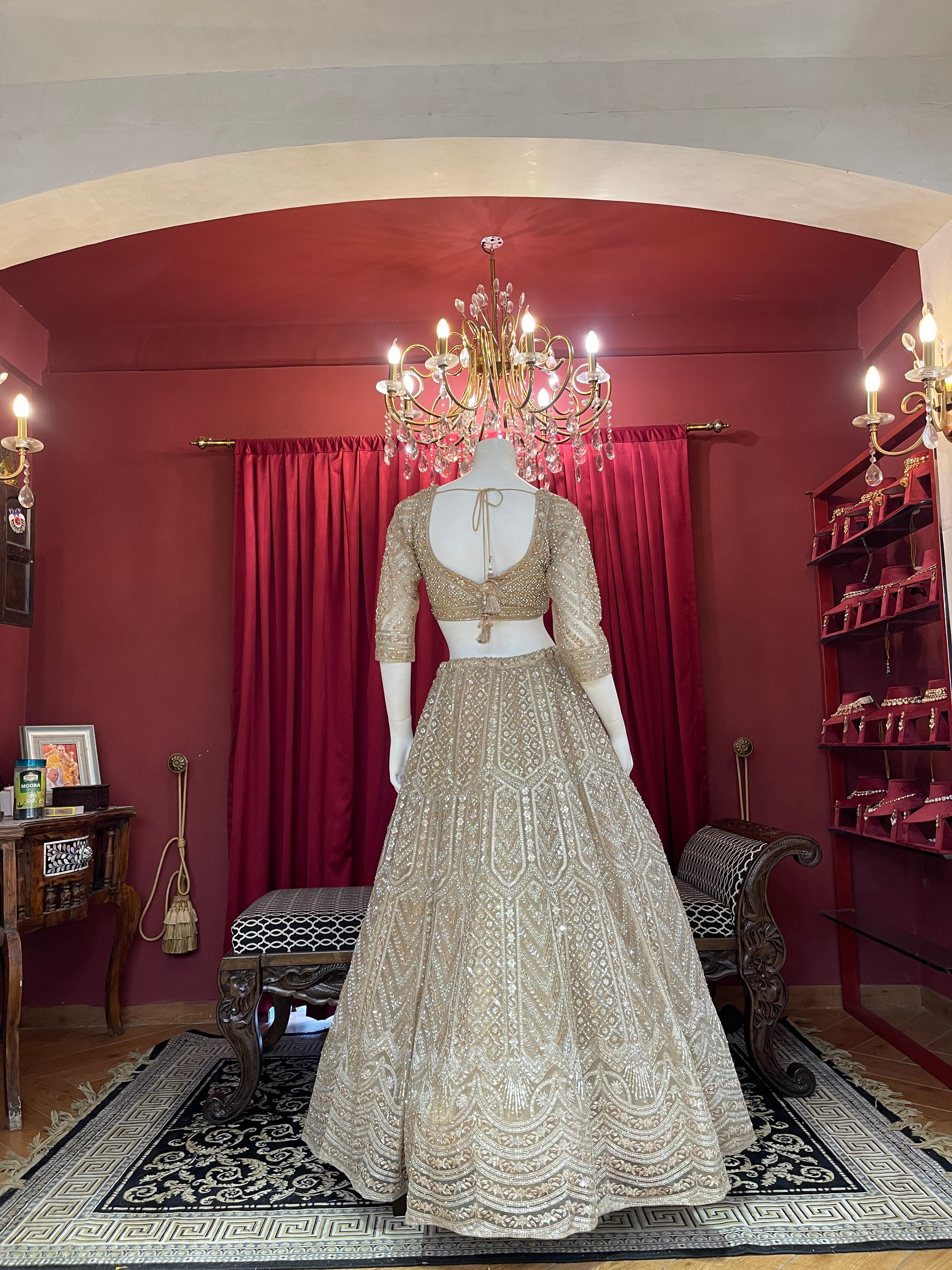 Champagne Gold Heavily Embellished Sequined Lehenga Choli Set