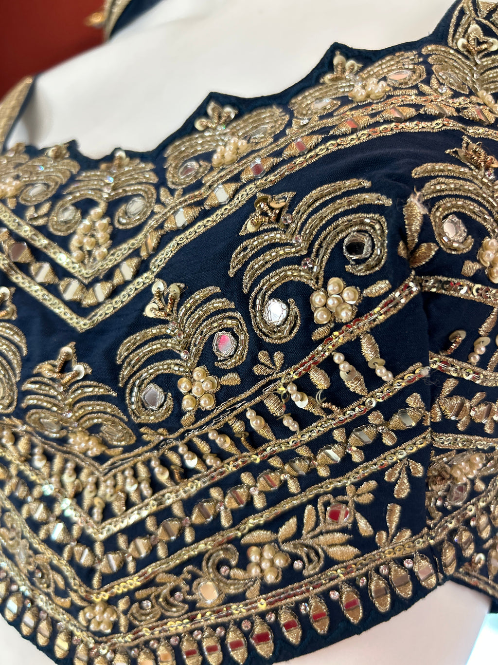 Enchanted Blue Lehenga with Handwork Golden blouse