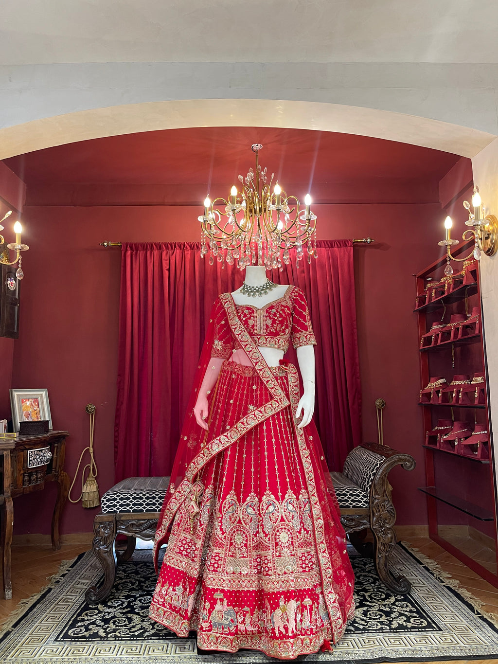 Classic Red Embroidered Bridal Lehenga with Doli Baraat Border & Double Dupatta