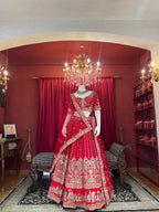 Classic Red Embroidered Bridal Lehenga with Doli Baraat Border & Double Dupatta