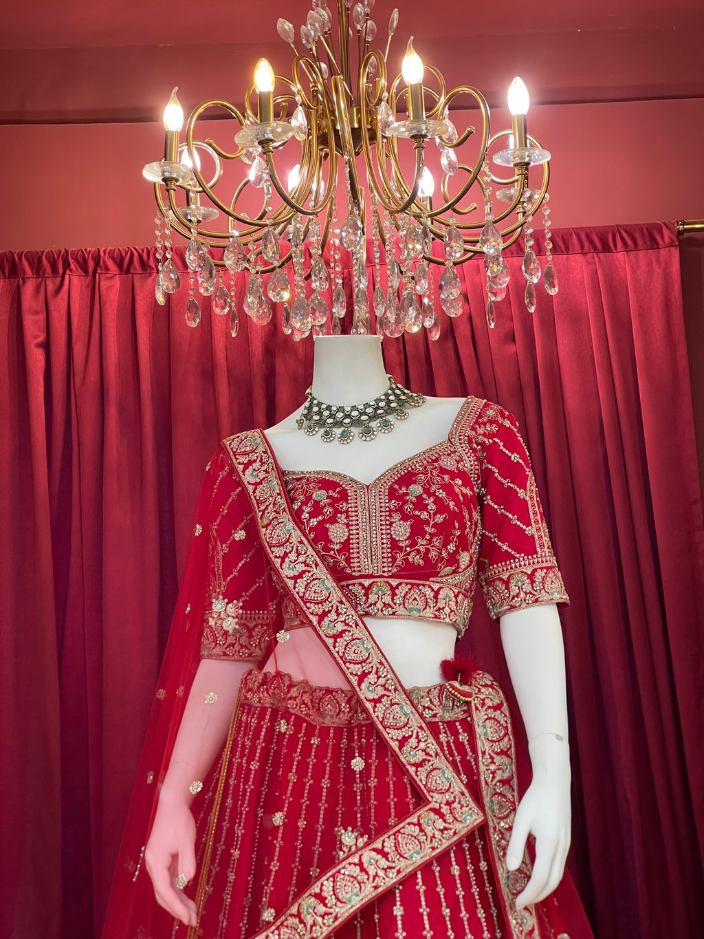 Classic Red Embroidered Bridal Lehenga with Doli Baraat Border & Double Dupatta