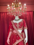 Classic Red Embroidered Bridal Lehenga with Doli Baraat Border & Double Dupatta