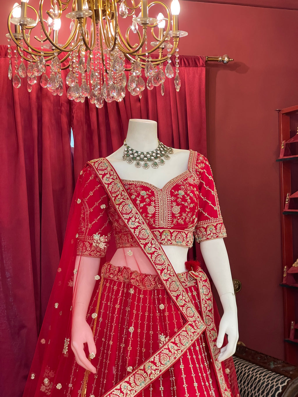 Classic Red Embroidered Bridal Lehenga with Doli Baraat Border & Double Dupatta