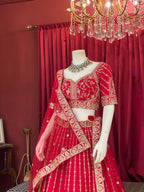 Classic Red Embroidered Bridal Lehenga with Doli Baraat Border & Double Dupatta