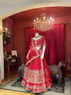Classic Red Embroidered Bridal Lehenga with Doli Baraat Border & Double Dupatta