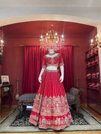 Classic Red Embroidered Bridal Lehenga with Doli Baraat Border & Double Dupatta