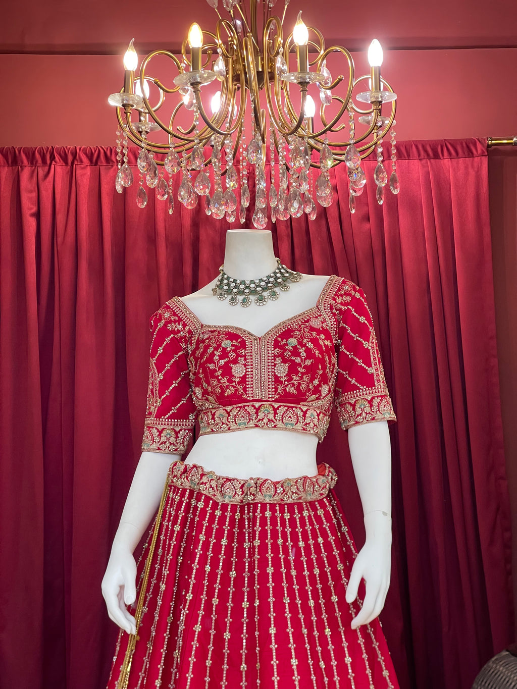 Classic Red Embroidered Bridal Lehenga with Doli Baraat Border & Double Dupatta