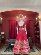 Classic Red Embroidered Bridal Lehenga with Doli Baraat Border & Double Dupatta