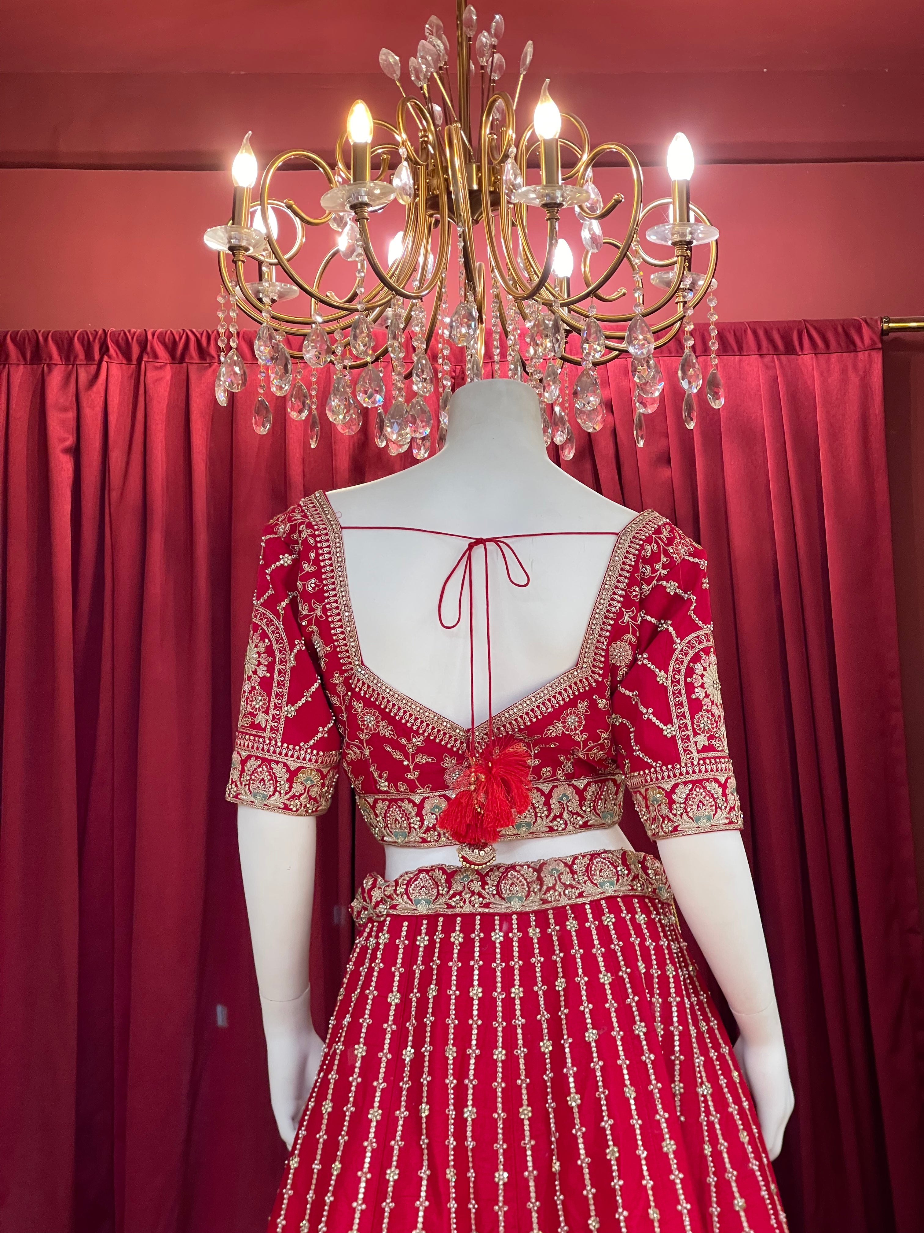 Classic Red Embroidered Bridal Lehenga with Doli Baraat Border & Double Dupatta