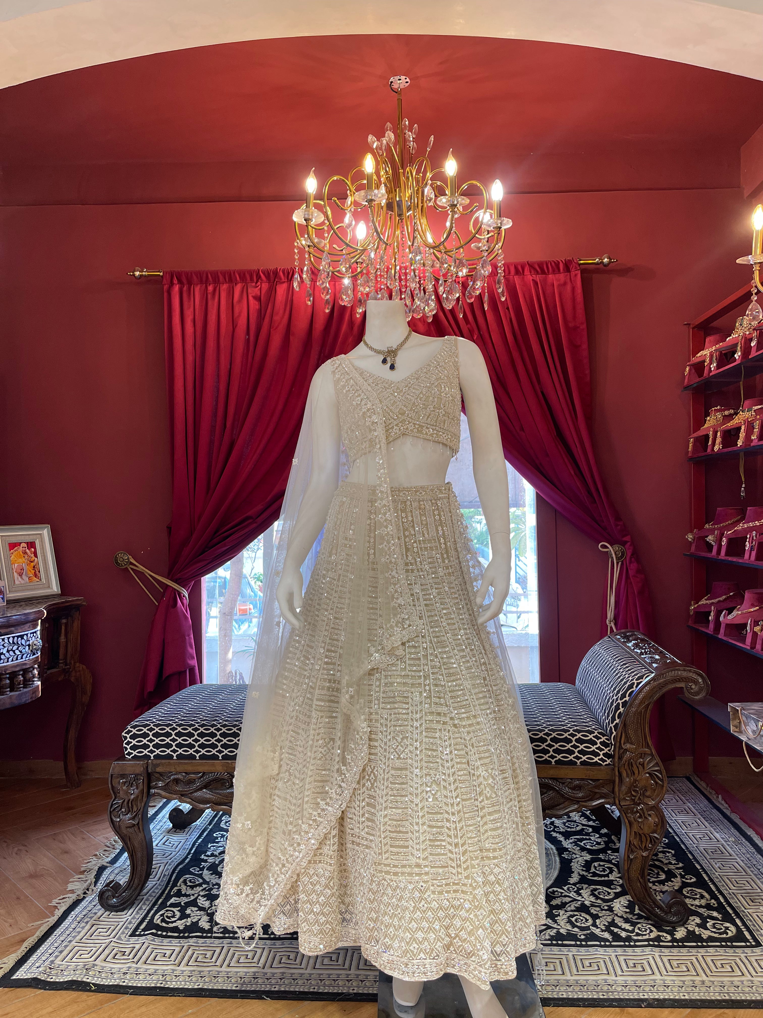 Ivory Glimmer Belted Lehenga Set