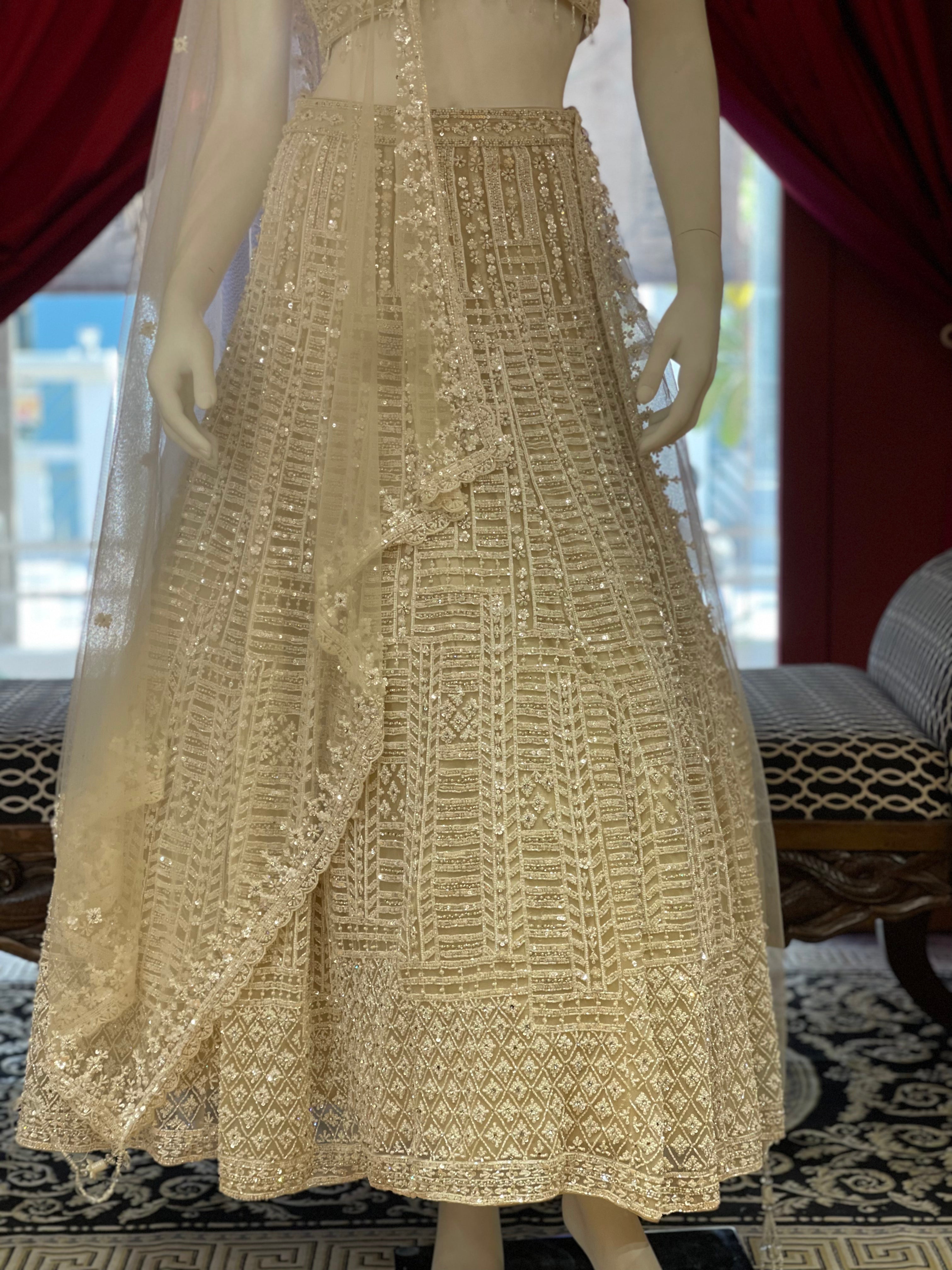 Ivory Glimmer Belted Lehenga Set