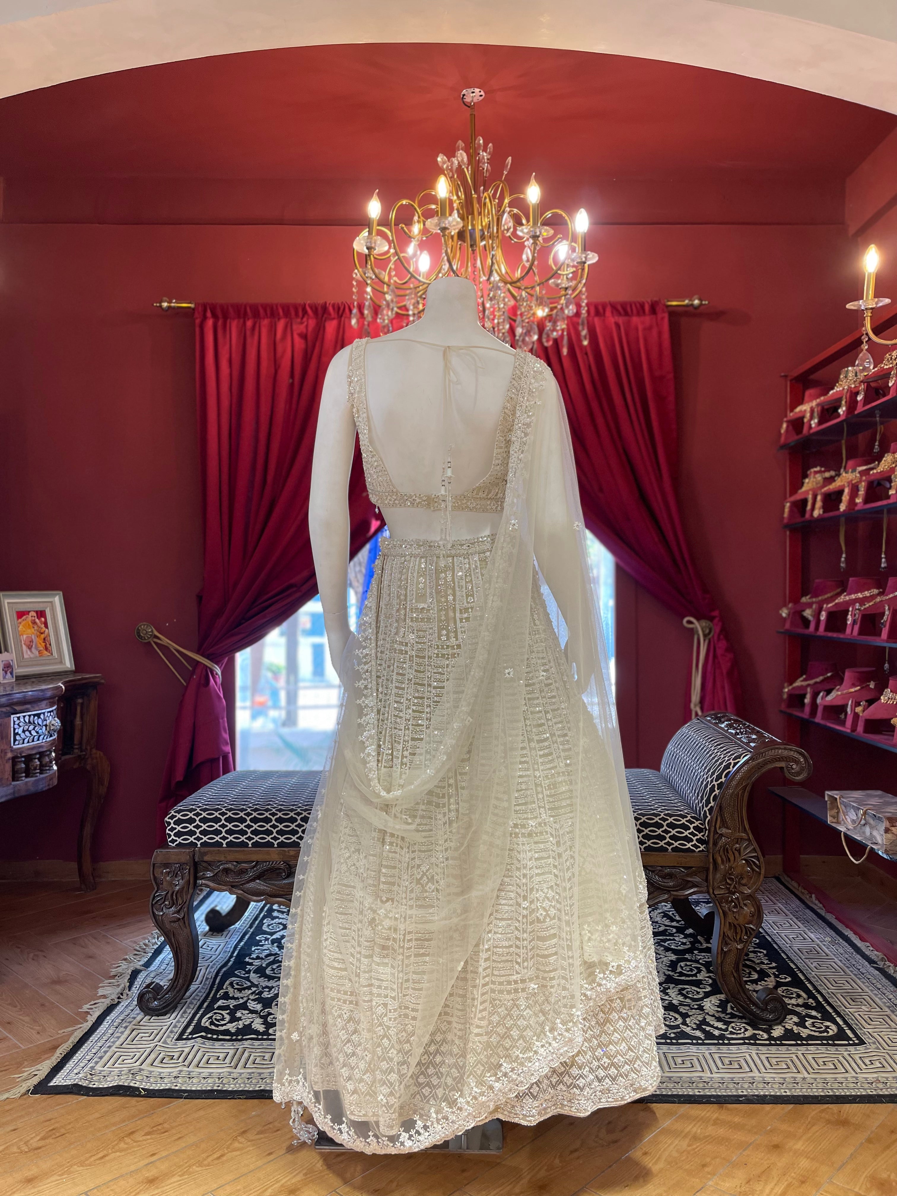 Ivory Glimmer Belted Lehenga Set