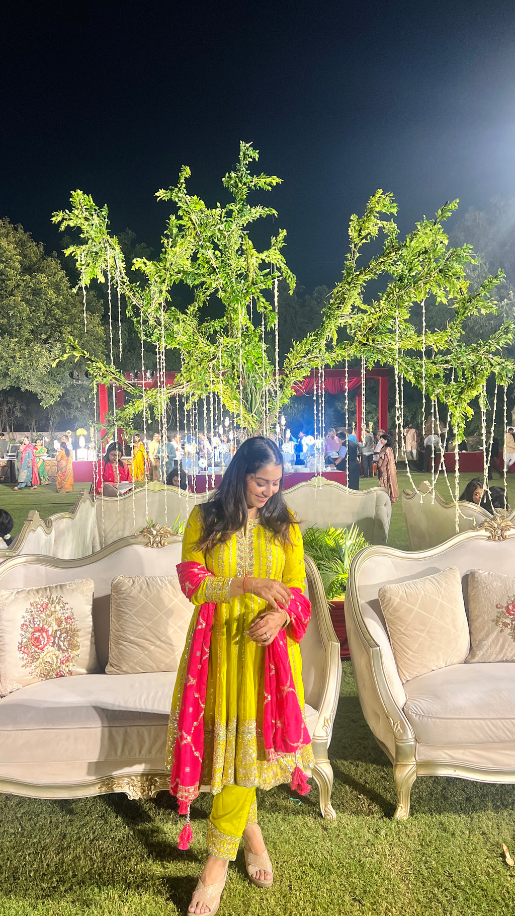 Yellow Festive Kurta set with Pink Dupatta X Orepiya
