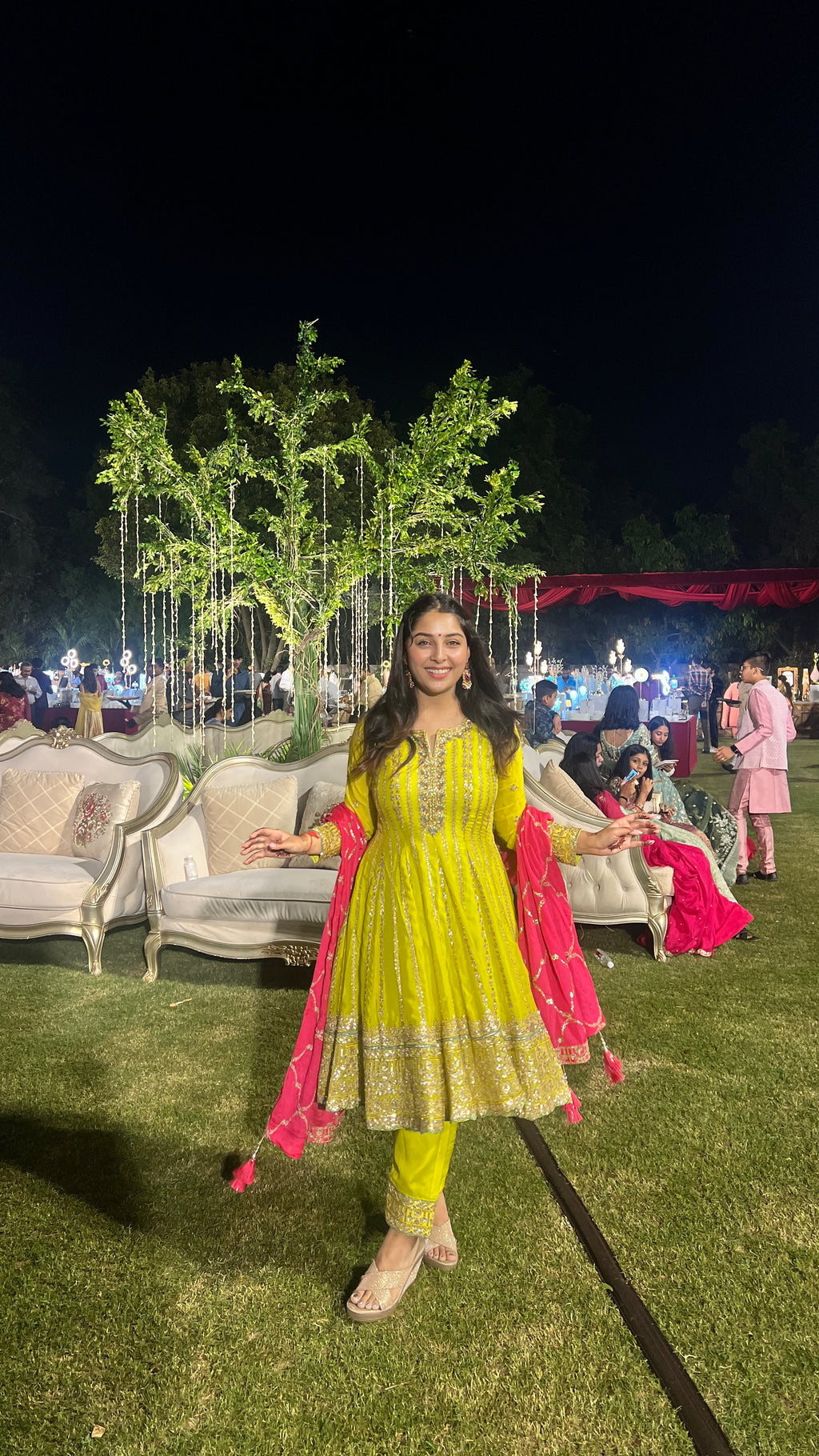Yellow Festive Kurta set with Pink Dupatta X Orepiya