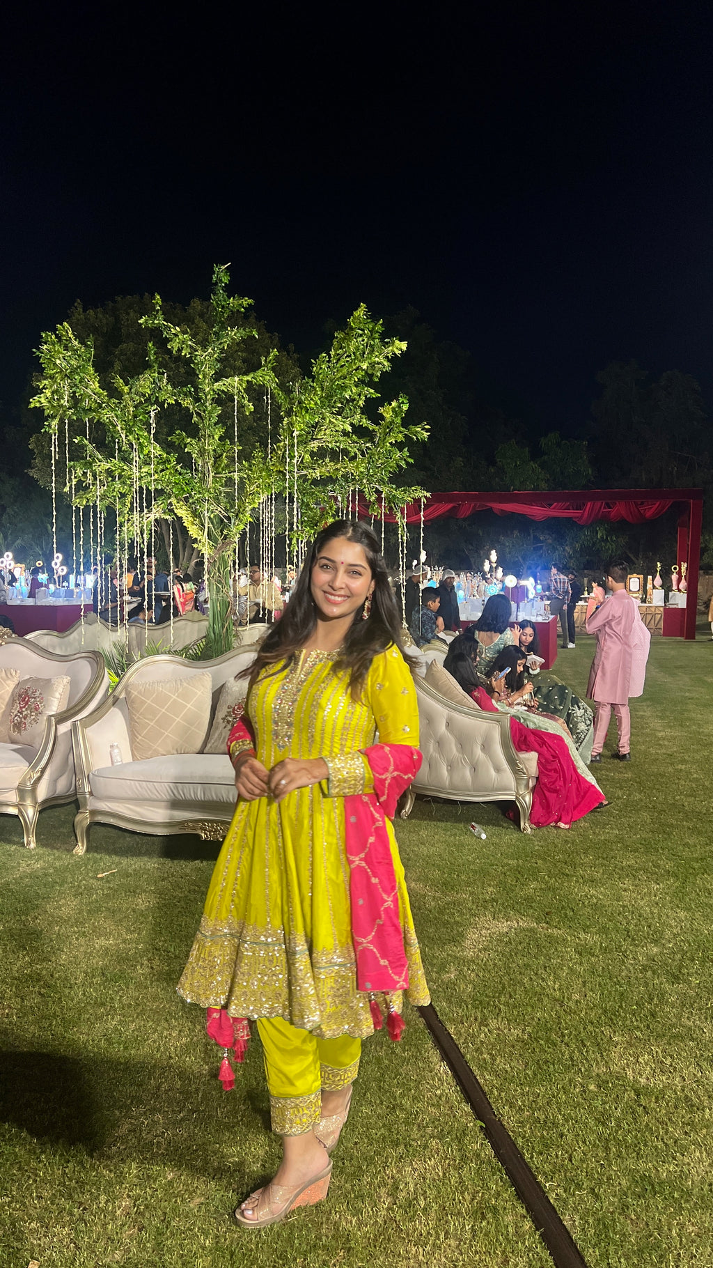 Yellow Festive Kurta set with Pink Dupatta X Orepiya