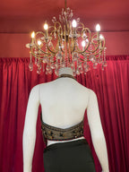 Olive Green Pre-Draped Skirt Set with Hand-Embroidered Halter Blouse