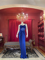 Royal Blue Pre-Draped Skirt Set with Hand-Beaded Corset Blouse & Pallu Drape