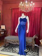 Royal Blue Pre-Draped Skirt Set with Hand-Beaded Corset Blouse & Pallu Drape