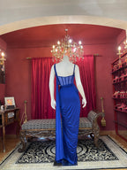 Royal Blue Pre-Draped Skirt Set with Hand-Beaded Corset Blouse & Pallu Drape